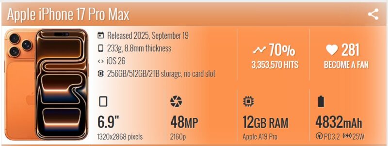 گوشی موبایل اپل آیفون 17 پرومکس یک ترابایت , نات اکتیو دو سیم , رم 12 گیگ Apple iPhone 17 Pro Max 1TB DualSIM / ZAA (Not Active) - Image 2